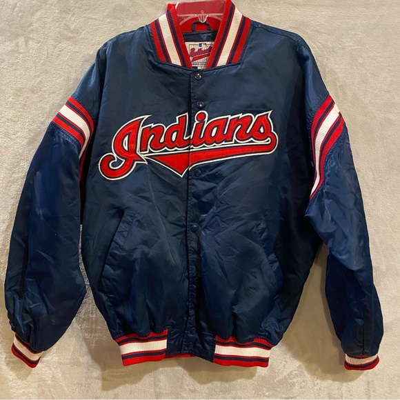 Cleveland Indians Jacket Men’s L Blue Starter Bomber Snap Closure MLB Vintage